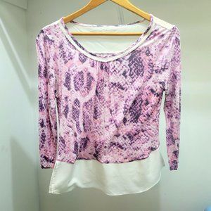 Calvin Klein Women's Pink Snakeskin Top with Yoke & Hem Detailing - Size S